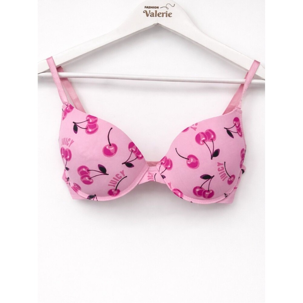 Juicy Couture Pink Cherry Bra Fruit Print Push-up Size 34C Y2k Style